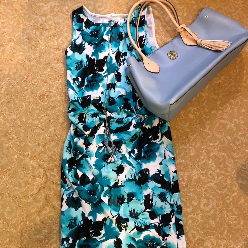 Pink Blush blue flower maternity dress